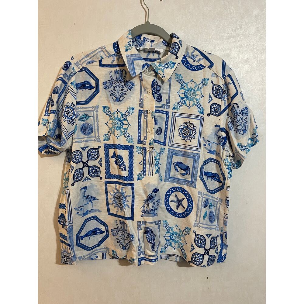 Ladies Jane + Delancey Beach Theme Blue Blouse Size Small